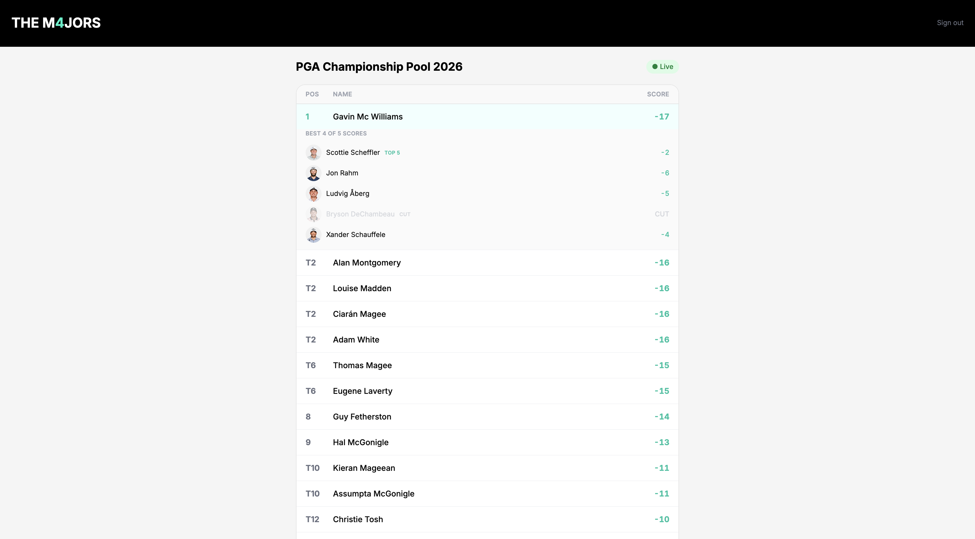 Live leaderboard during tournament